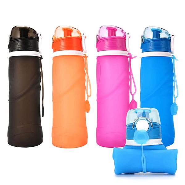 

5 color foldable ilicone water bottle eco friendly leakproof foldable bottle outdoor port camping hiking bicycle bottle
