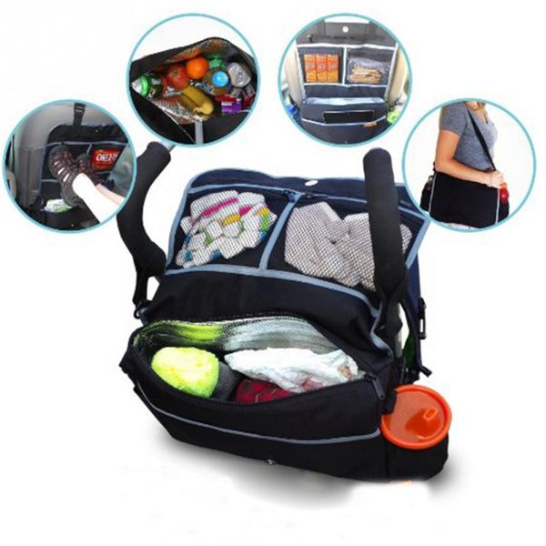 

wholesale- multifunctional baby stroller hanging bag car backseat organizer storage basket insulated bag multi-pockets mummy diaper bag
