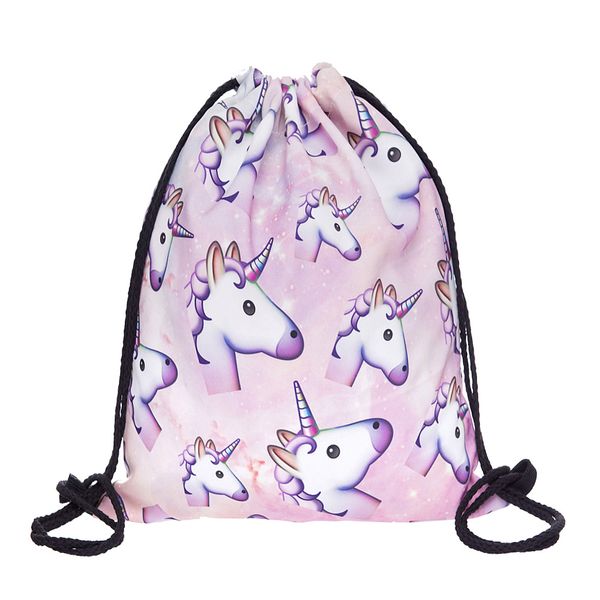 

wholesale-3d printing with emoji unicorn pattern women backpacks drawstring bag outdoor backpack skd90