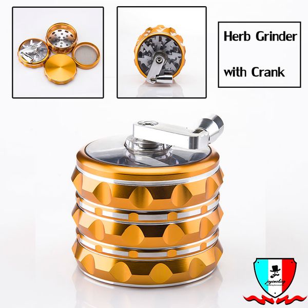 Herb Grinder 4 parti Music Grinder Accessori per fumatori con manovella Diametro 63mm Alluminio con confezione indipendente Grinder per erbe in alluminio