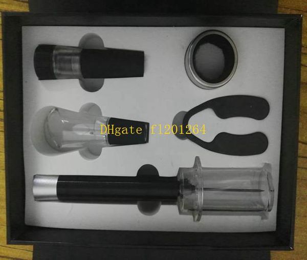 20 sätze/los 5 in 1 Druck Wein Opener Tool Set Flaschenöffner Vakuum Stopper Tropf Ring Weinausgießer