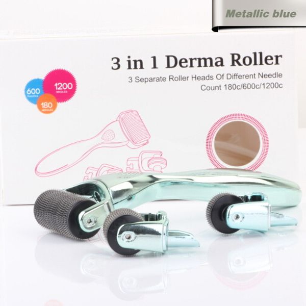 

3 in 1 microneedle derma roller titanium kit with 3 separate roller heads - 1200c in 1.5mm for body or facial micro needling