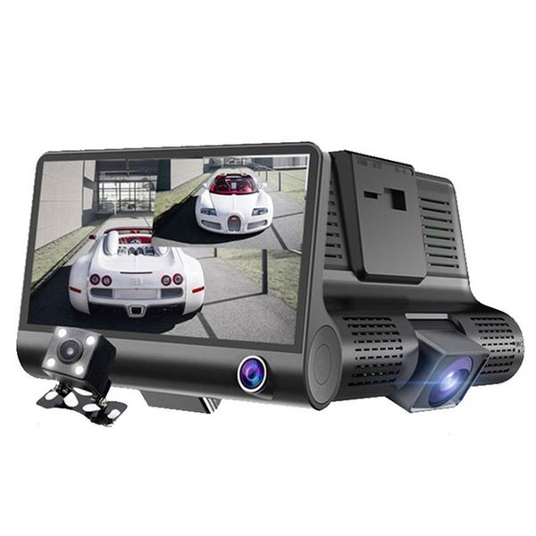 New 4 0 Hd 1080p Car Dvr Three Lens Dash Camera Front Rear Interior 3 Vedio Night Vision Hidden Dash Cam Recorder Car Camera Wholesale Car Cameras