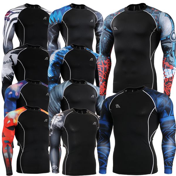 Wholesale-Long Sleeve Skin Complete Graphic Compression Shirts Multi-use Fitness GYM MMA Crossfit Running Sports Tops Shirts