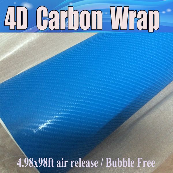 Vinyle en fibre de carbone 4D bleu ciel comme un film réaliste en fibre de carbone pour film d'enveloppe de voiture avec peau couvrante sans bulles d'air 1.52x30m 4.98x98ft