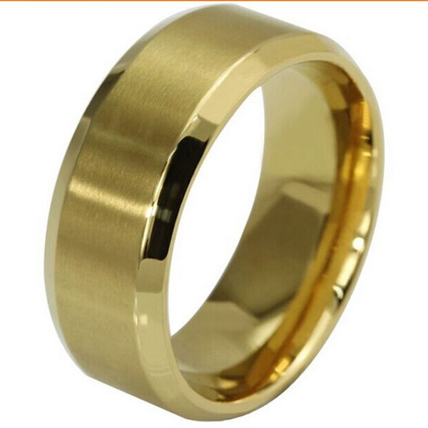 

8MM 18K Gold Plated Stainless Steel Ring Band Size 7-15 Wedding Engagement Cocktail Classical Plain Graduation Fathers Day Gifts