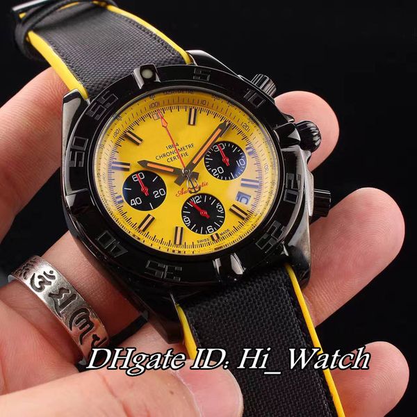 

new pvd black steel bezel mb0111c3 i531 262s m20dsa.2 yellow dial miyota quartz chronograph mens watch nylon/rubber satch cool bre79a1, Slivery;brown