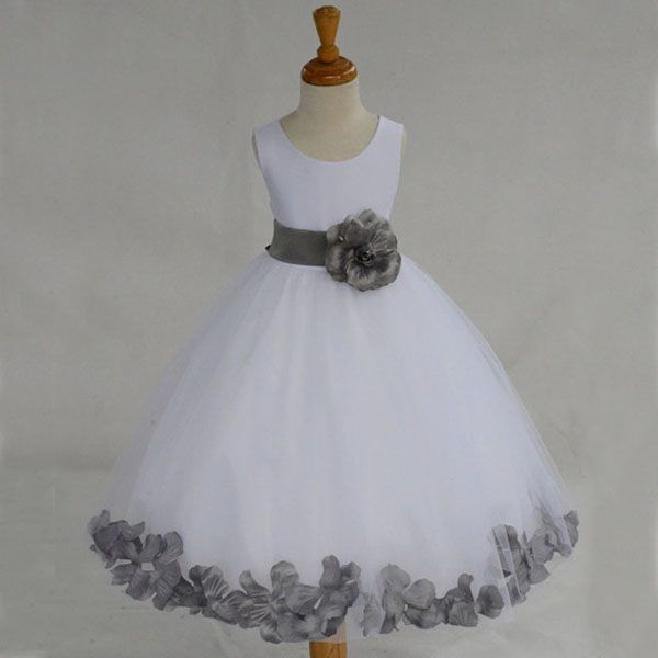 Abiti da ragazza di fiori classici popolari per matrimoni Abito da bambina adorabile in tulle bianco avorio con applicazioni viola fucsia rosso blu grigio