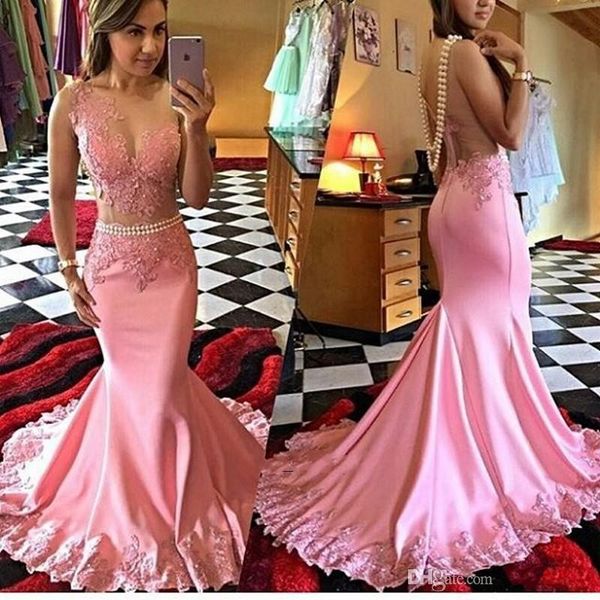 

2019 mermaid long formal evening gowns illusion bodice applique pearls sheer prom dress african women gown vestidos, Black;red