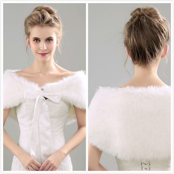 2017 novo estilo falso jaqueta de pele envoltório encolher de ombros bolero casaco envoltório arco xaile capa nupcial casamento xaile dama de honra wrap wedding acessórios