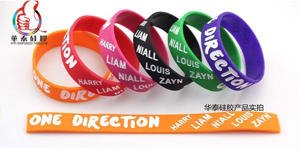 Оптовая продажа 10 шт. / Лот Сегмент One Direction Debossed Цвет Заполнены Силиконовые Hand Band 1d Силиконовый Браслет Звезда Браслет Аксессуары