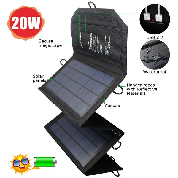 Water Proof Solar Chargers 5v20w 4 Folder Portable Waterproof