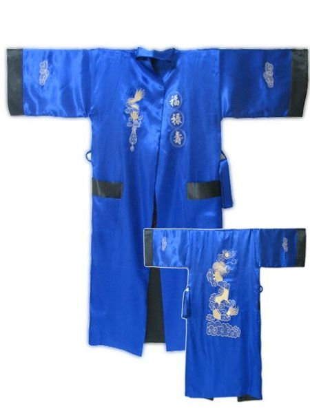 Sleepwear Wholesalereverversíveis Bordundy Black Men Chinese's Silk Satin Robe Duas camisolas laterais Dragão de Bordado de Bordado de Bordado Um Tamanho M Oneiço M