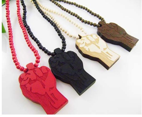 

Fist Power Hand Good Wood NYC Hip-Hop Wooden Fashion Bead Chain Necklace Wholesale