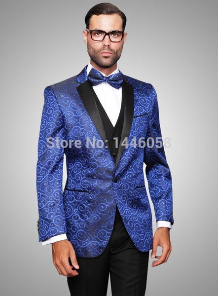 Wholesale- (Jacket+Pants+Vest+Tie) 2017 Royal Blue Men Suit Fashion Slim Fit Party Wedding Suit Men Custom Made Wedding Terno Tuxedos Groom