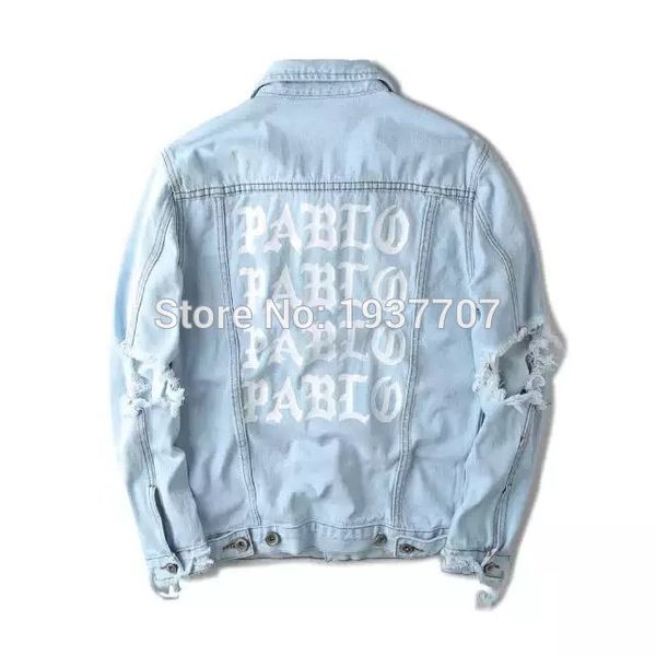 

fall-light blue denim jacket kanye west pablo album souvenir heybig swag clothing street fashion hiphop men jean jackets, Black;brown