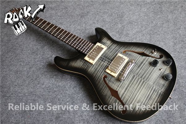 

paul reed flame maple trans black electric guitar semi hollow body double f hole pearl birds inlay tremolo bridge maple body binding