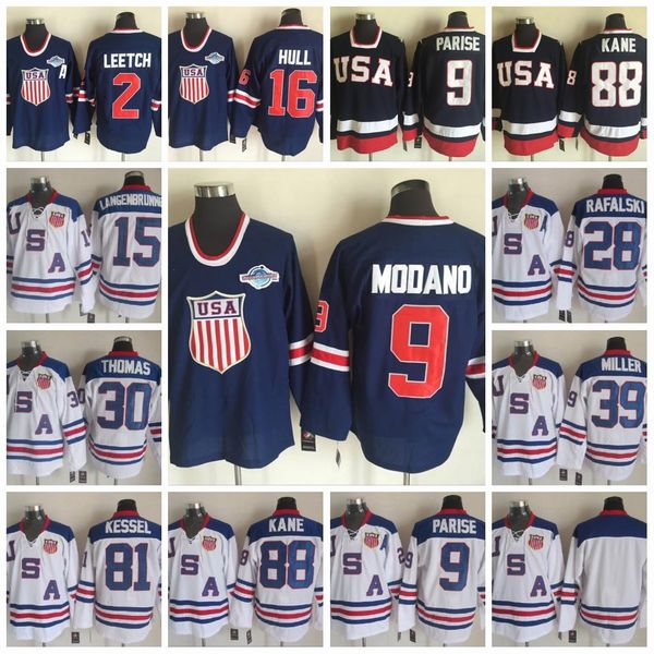 

Olympic Team USA Hockey Jersey 9 Zach Parise 88 Patrick Kane 81 Phil Kessel 16 Brett Hull 2 Brian Leetch Brian Rafalski Jerseys