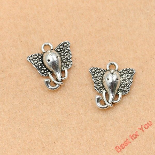 

100pcs wholesale tibetan silver tone elephant head charms fashion pendants jewelry making diy jewelry findings 16x15mm jewelry making, Bronze;silver