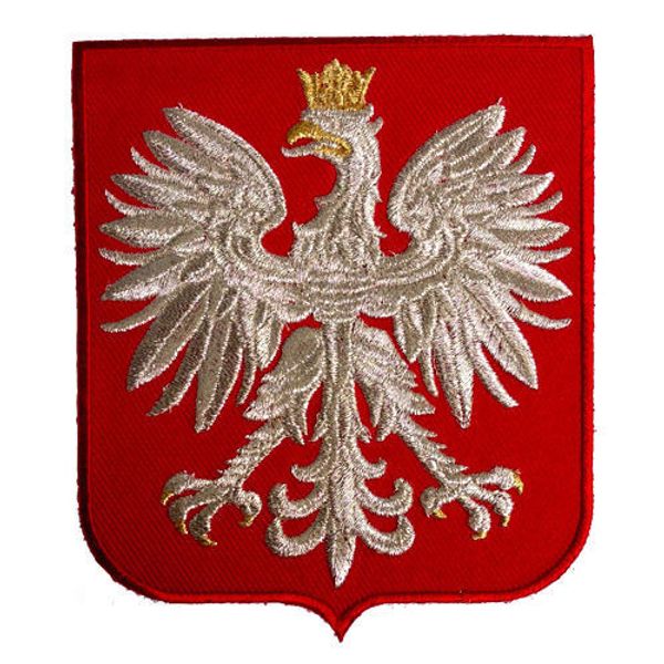 Venda Quente O Coolest Polish Eagle Red Shield Brasão de Armas Prata Fio Bordado Patch Frete Grátis