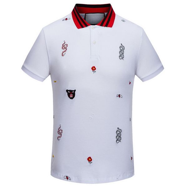 

plus 3xl size multi embroidery polo shirts man fashion design ribbed sleeves split hem stretch polos male 80o8, White;black