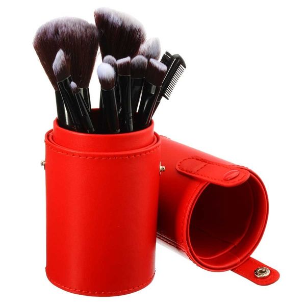 

empty portable makeup brush round pen holder cosmetic tool pu leather cup container solid colors 4 optional case