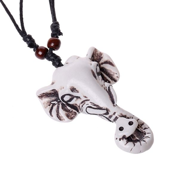 

fashion jewelry elephant necklace men's personality wax rope beaded resin clavicle necklace casual vintage punk necklace n0009, Silver