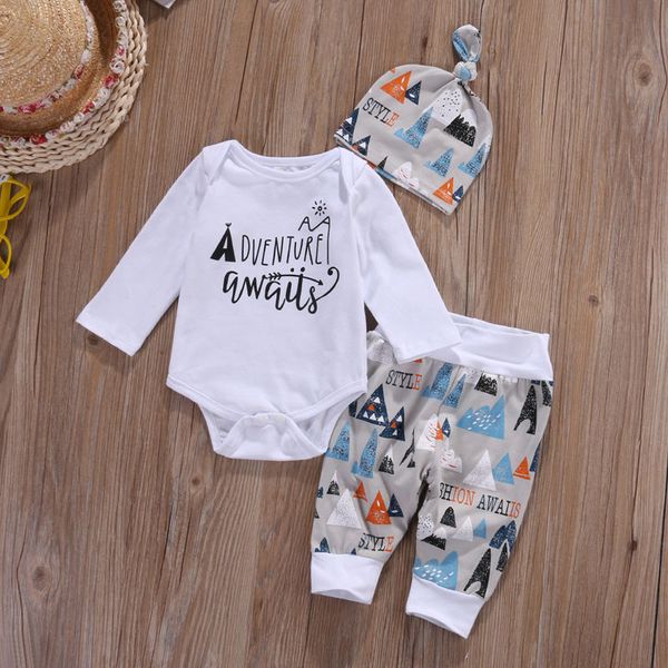 

wholesale- children baby boys girls clothes set cute infant pant legging hat 3pcs cute outfits set clothing, White