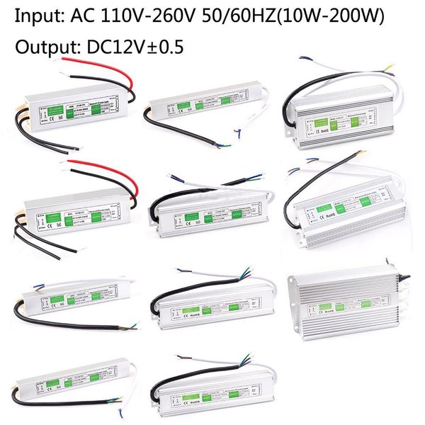 DC 12V 10W 15W 20W 30W 36W 50W 60W 80W 100W 150w 200w levou ao ar livre Waterproof Transformer LED driver Power Switch IP67 Alimentação