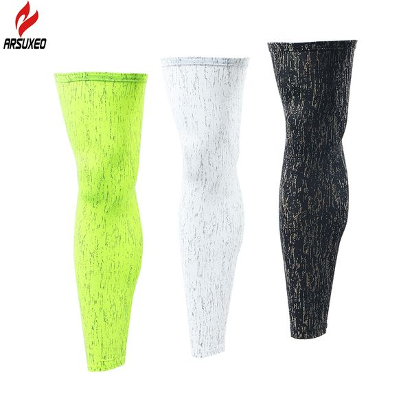 

wholesale- arsuxeo reflective running cycling legwarmers outdoor sports football soccer leggnings jogging basketbgall uv sleeve, Black