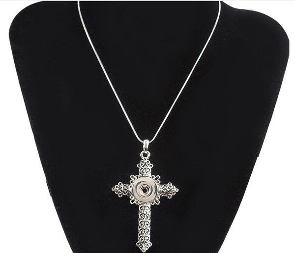 

new cross pendant necklace 18mm&20mm ginger snap jewelry antique silver plated diy snaps alloy necklace wholesale
