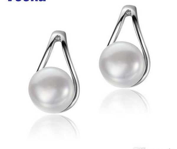 

silver studs earrings for women with natural 7-8mm pearl earrings freshwater cultured trendy earrings fashion gift, Golden;silver