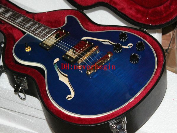 Commercio all'ingrosso della chitarra elettrica jazz blu classica semi vuota di nuovo arrivo dalla migliore chitarra OEM della Cina