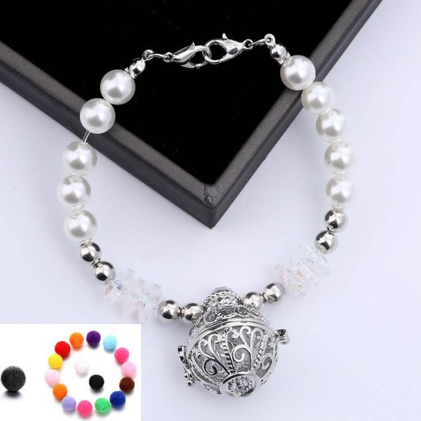 

pearls bracelets diy aromatherapy essential oil diffuser charm bracelet with lava rock pearl beaded bracelet jewelry, Golden;silver