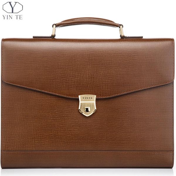 

wholesale- yinte men's leather briefcase messenger handbag lapbriefcase office bag lawyer teacher business hard bags portfolio t8570-4