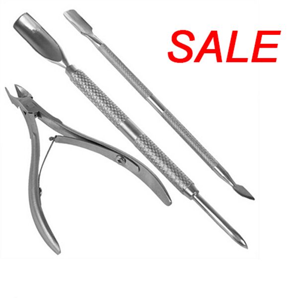 

nail cuticle pusher spoon scissor stainless steel dead skin remover cutter nipper clipper cut set nail tools 3pcs/set