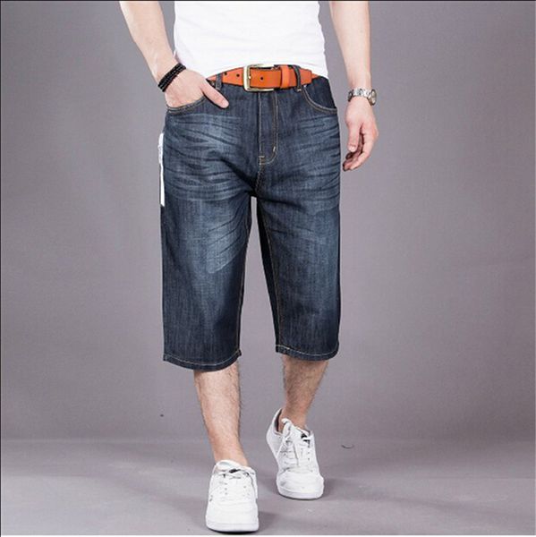 

wholesale-baggy jeans shorts men hip hop 2016 new fashion plus size skateboard calf length shorts big size 30-50, Blue