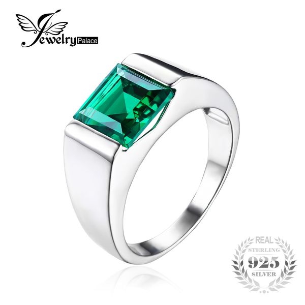 

wholesale- jewelrypalace nano russian green created emerald ring for men solid 925 sterling sliver jewelry engagement wedding ring for men, Golden;silver