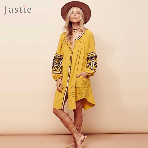 

wholesale- jastie vintage embroidery boho dress plus size women dresses lantern sleeve loose beach mini dress chic casual feminino vestidos, White;black