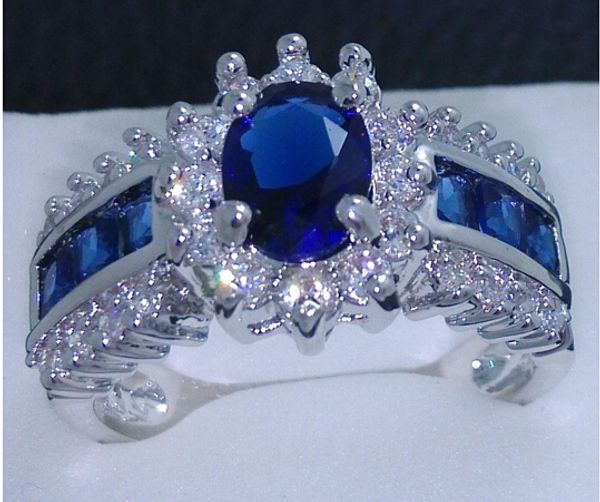 

[close]wholesale - fashion 10kt gold filled sapphire & white z gemstones band ring gift sz 5-11, Golden;silver