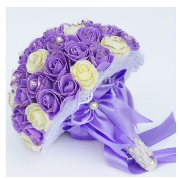2018 Elegant Bridal Bouquets Wedding Flowers Foam Rose With Silk