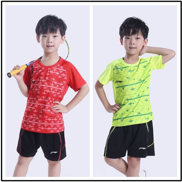 

lining new children badminton shirts,kids competition training jersey,sports training clothes,boys girls table tennis shirts shorts xs-3xl, White;yellow