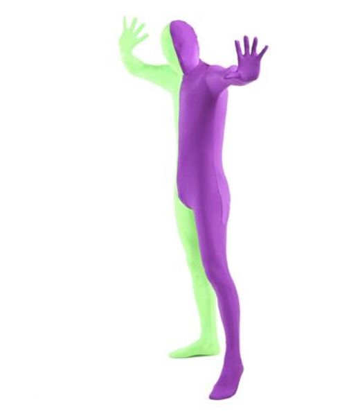 Completo Zentai a corpo intero in lycra spandex viola e verde