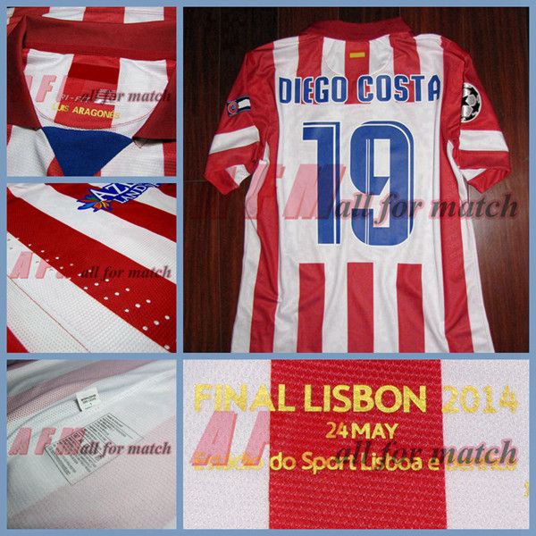 

rugby ucl final 2014 match worn player issue shirt jersey short sleeves diego costa david villa football rugby custom patches sponsor, Black;gray