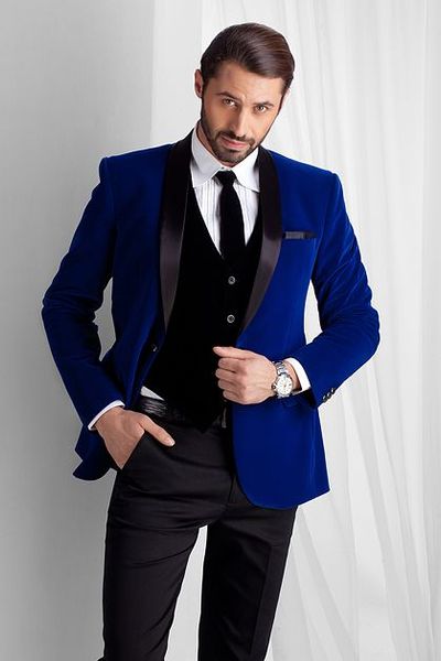 

wholesale- latest coat pant designs royal blue groom tuxedos black shawl lapel 3 piece mens wedding prom party suits(jacket+pants+vest, White;black
