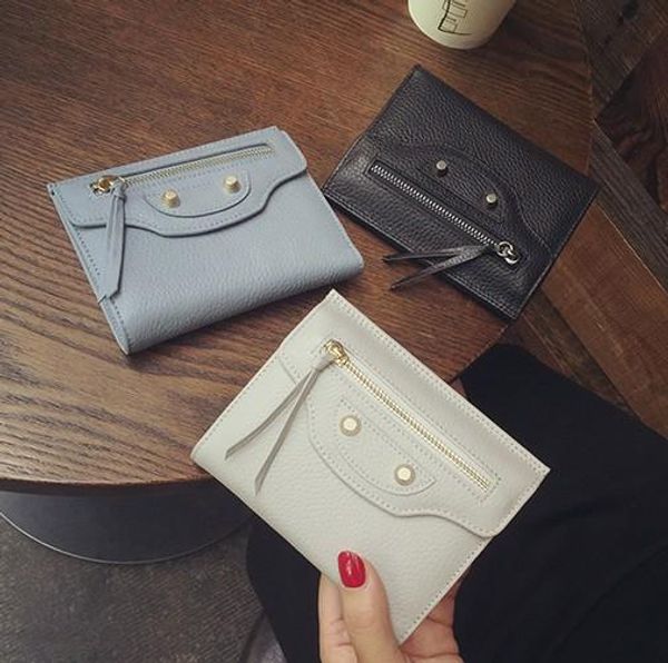 

sale! W321 MANY COLOR GENUINE LEATHER STUD ZIPPY SHORT WALLET motorcycle city luxury designer inspired grey black pink b purse