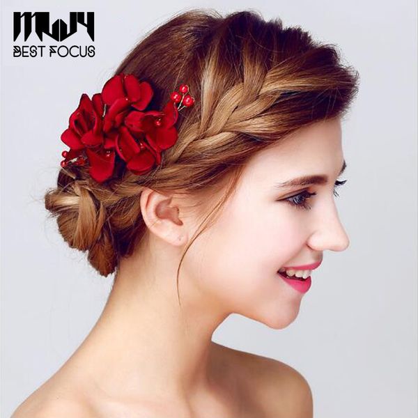 2020 New Fashion Red Flower Hair Brush Hair Accessories For