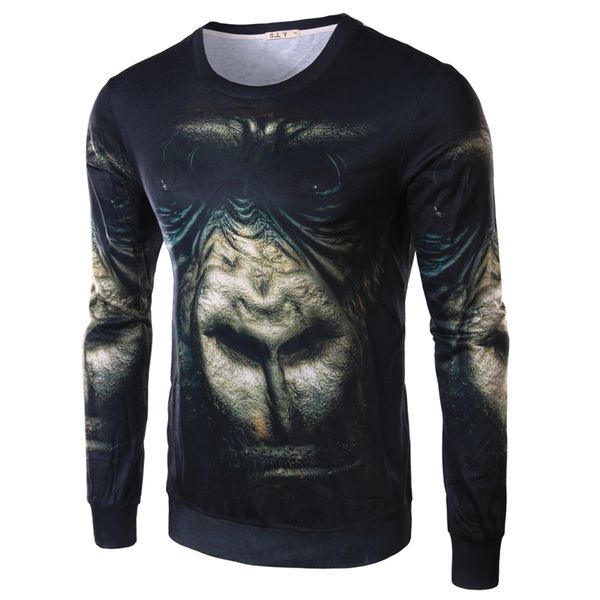 

3d planet of the apes printing men shirts animal t-shirt fashion mens long-sleeved t-shirt, White;black
