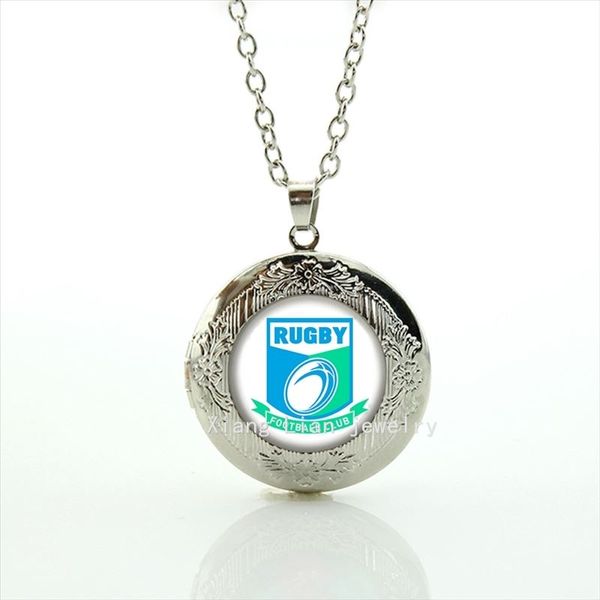 

высокое качество стекла кабошон кулон ожерелье регби ювелирные изделия футбольный клуб команда сувениры ювелирные изделия подарок для мужчин, Silver