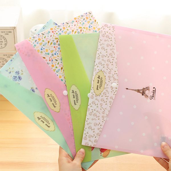 

wholesale-4 pcs/lot korean stationery small fresh flowers a4 file folder cute tower document bag office school supplies canetas escolar